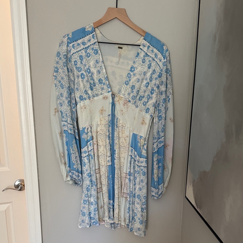 FP Movement by Free People Blue and Cream Long Sleeve Dress